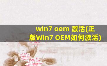 win7 oem 激活(正版Win7 OEM如何激活)